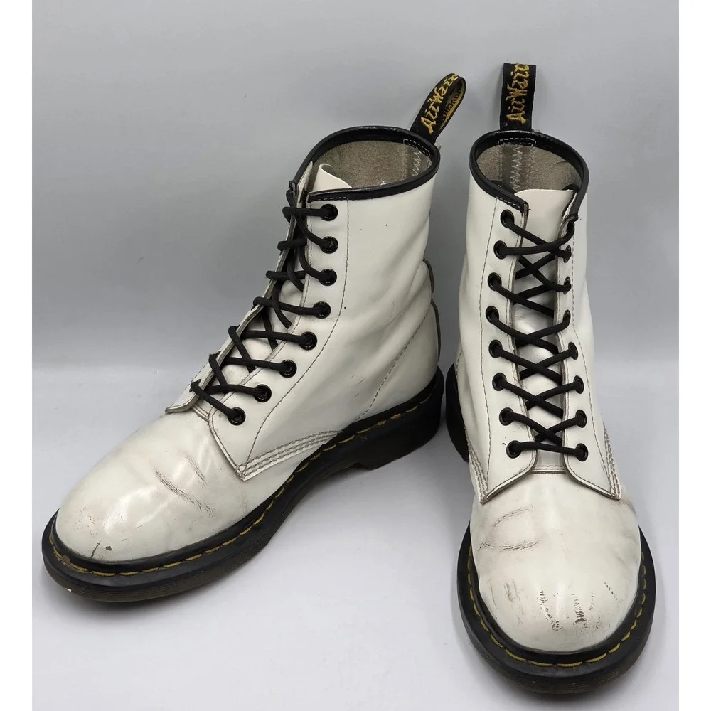 Dr Dr. Martens 1460 Black White Leather Boots UK 7 US Men 8 EU 41 Lace Up